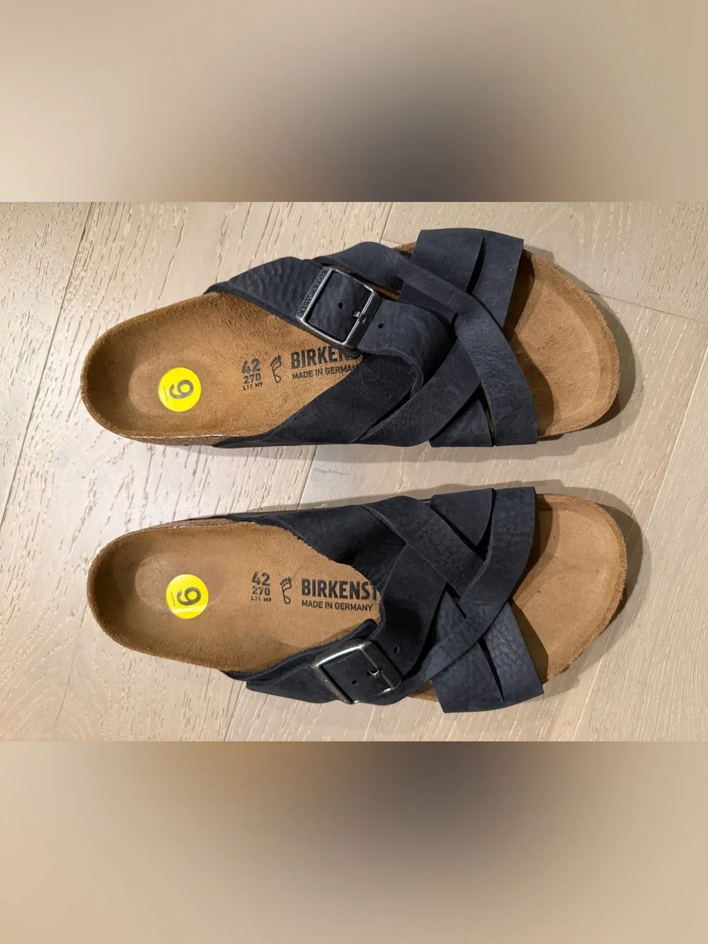 Birkenstock Lugano Soft Bed Slip on Sandals Black Leather Size 41 EU 10-10.5 US